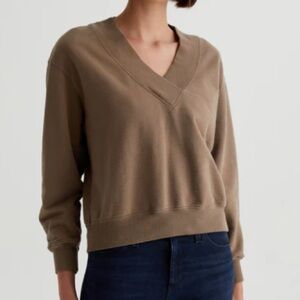 AG Adriano Goldschmied Nova Vee Relaxed Vee Neck Sweatshirt in Wild Mushroom